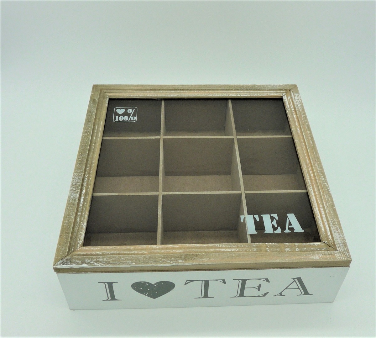 Große Teebox mit Glasdeckel 9 Fächer 24 x 7 x 24 cm I love tea | eBay