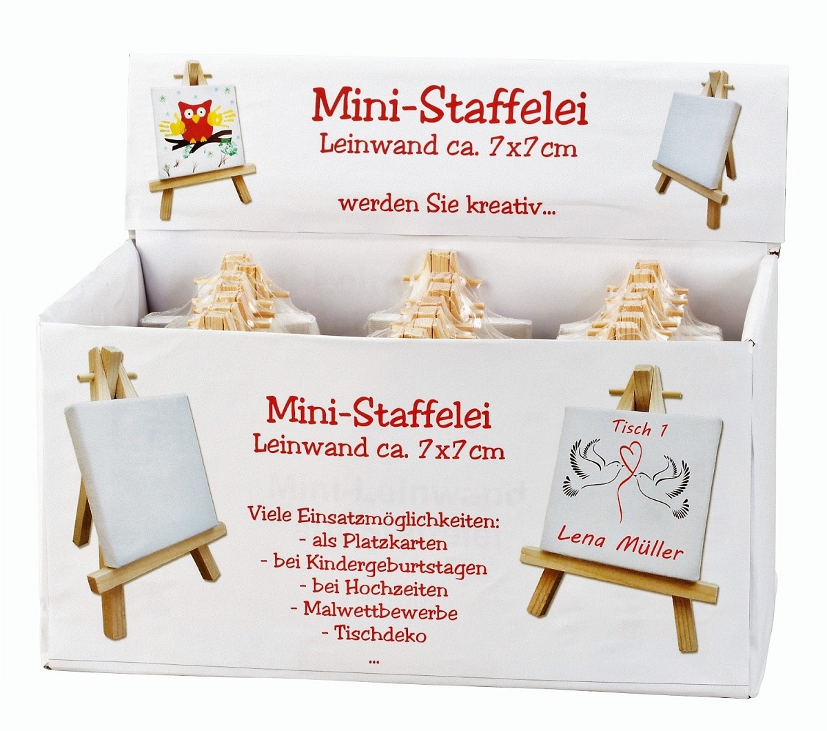 24 x Mini Staffelei mit Leinwand im Display Geburtstag Malen & Basteln 