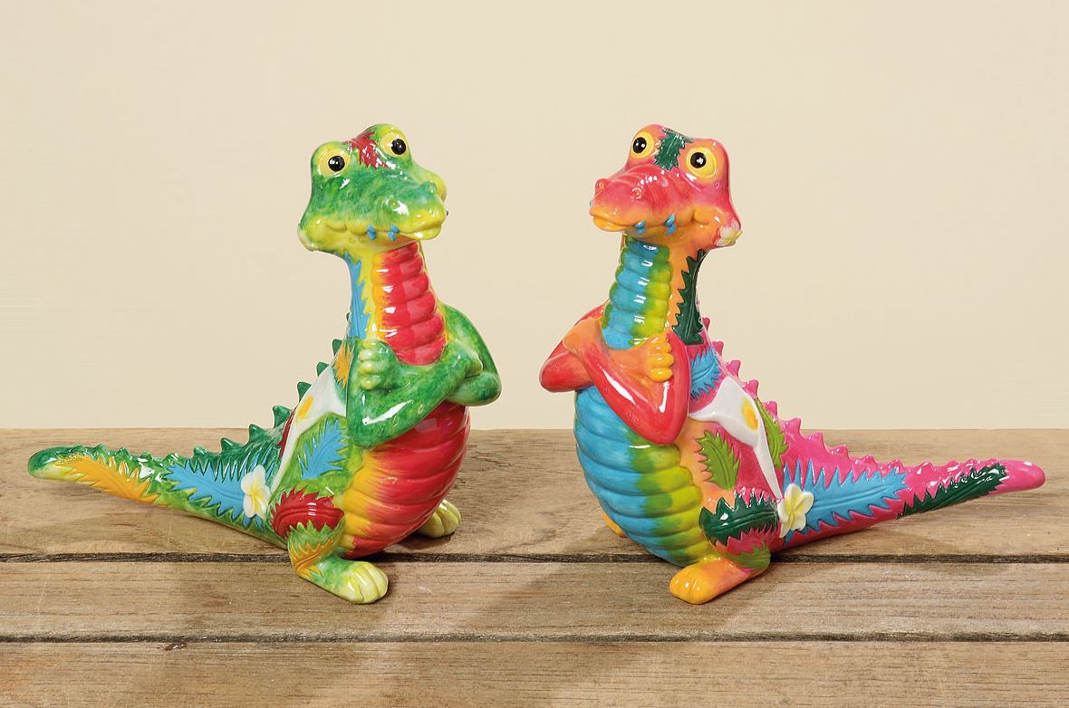 2 Stück bunte Krokodil Figuren je 16 cm Echse Reptil Figur Haus und Garten Deko