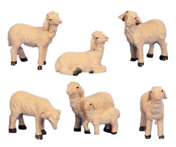 6 Stück Schafe Set Tierset Krippenfiguren Dekoration Krippenzubehör Osterfigur