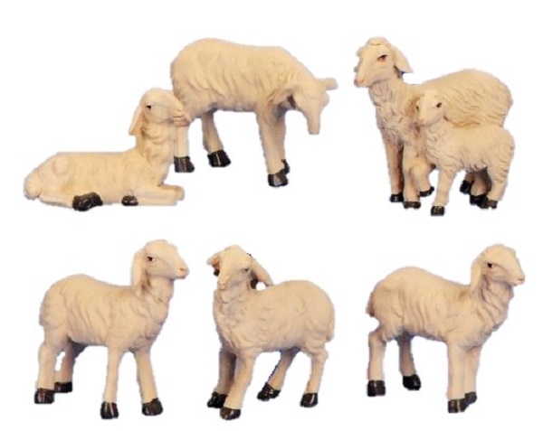 6 Stück Schafe Set Tierset Krippenfiguren Dekoration Krippenzubehör Osterfigur