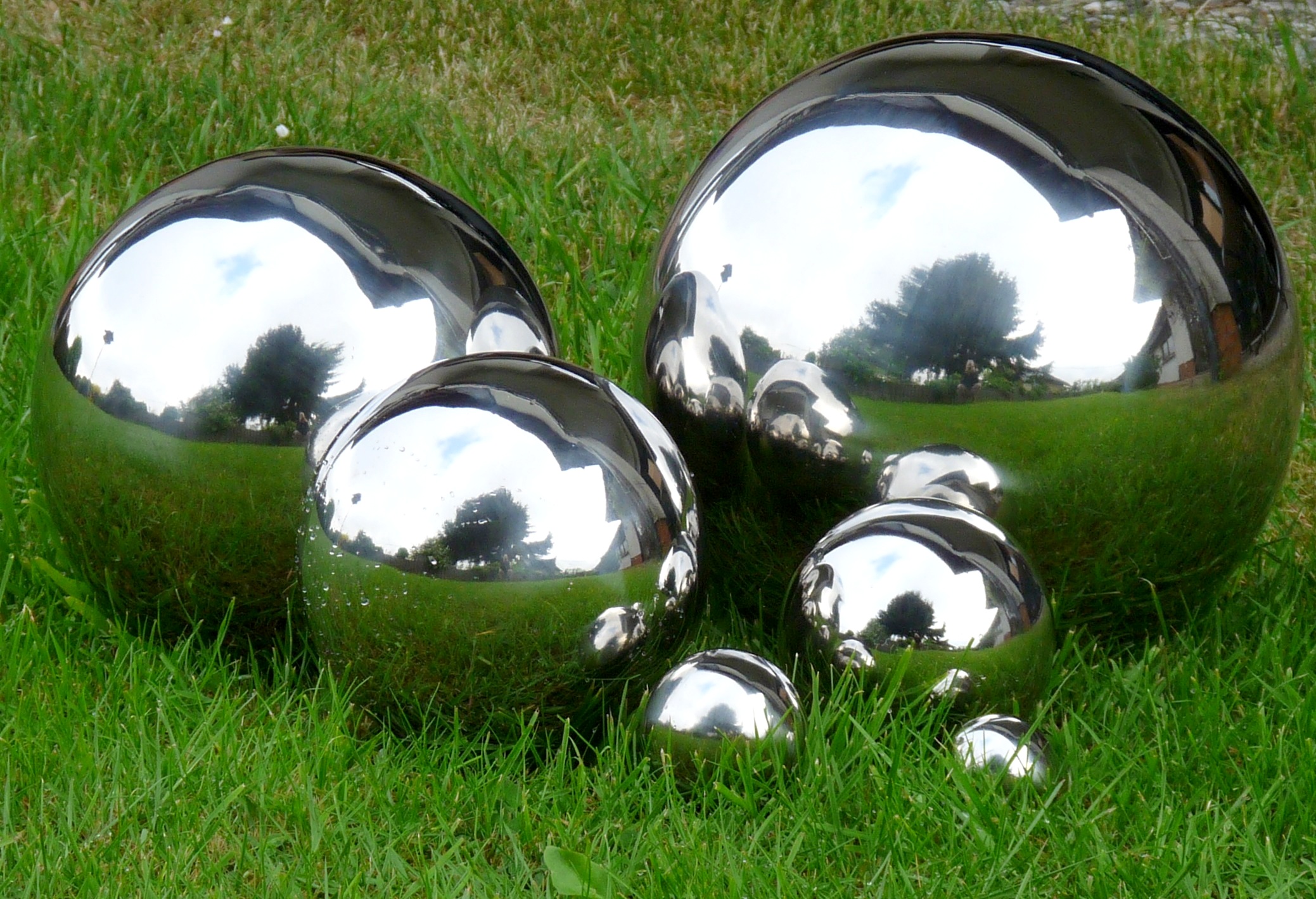 6 er Set Dekokugel von Ø 25cm bis Ø 4cm Edelstahl Silber Kugel Rosenkugel