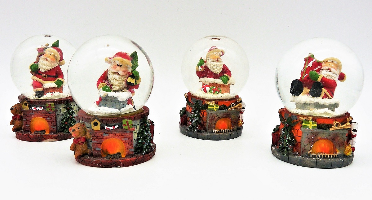 4 Schneekugeln Nikolaus je Ø 4,5 cm 4 Motive Weihnachtsmann Geschenk 